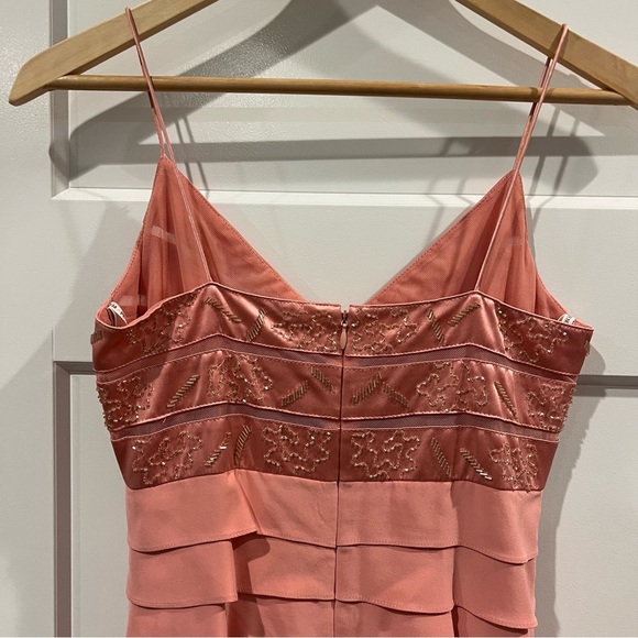 Chetta B 100% Silk Pink Beaded Ruffle Dress Size 2 Maxi Formal Evening Wedding - Picture 5 of 8